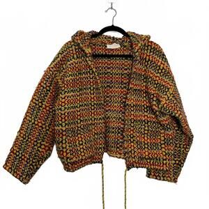 Multicolor Knit Hoodie Cropped Coat